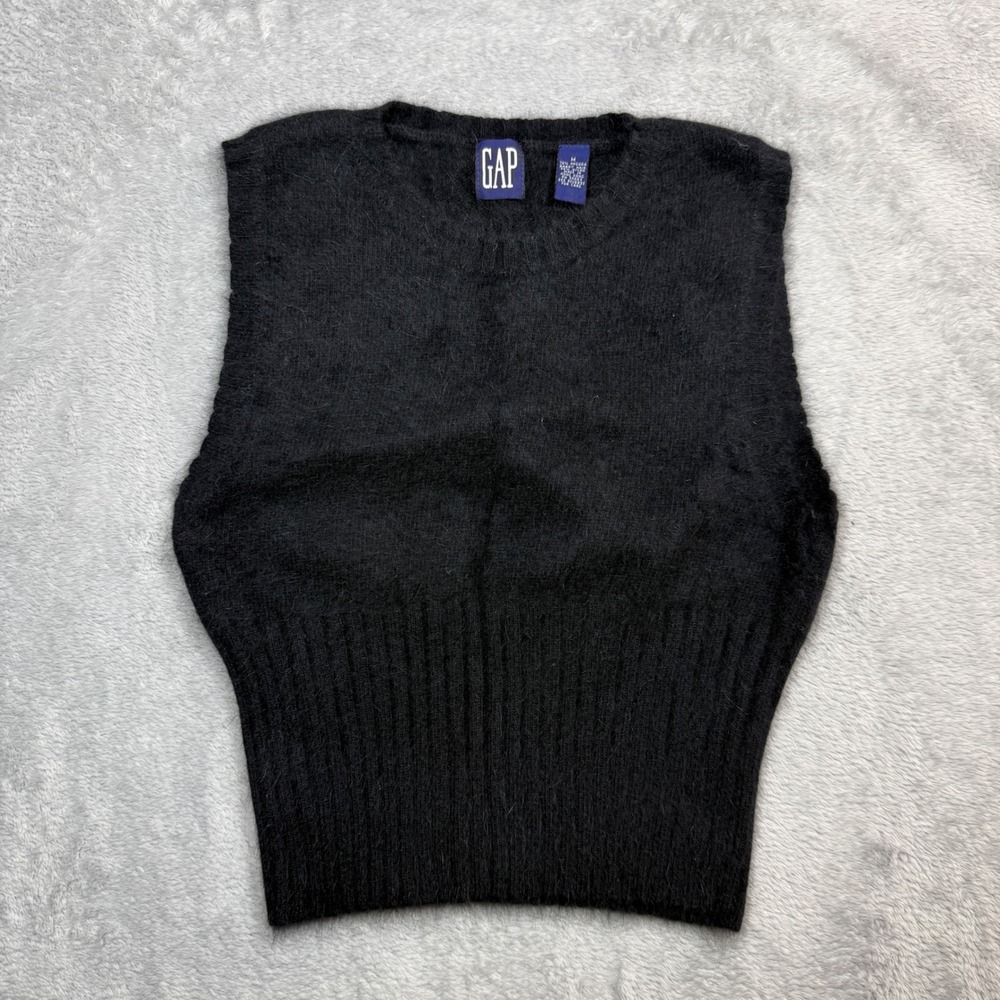 Vintage GAP Sweater Vest Womens Medium Black Angora Rabbit Hair Knit Y2K